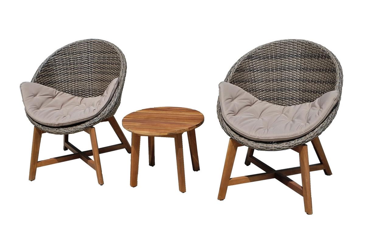 Balkonset 3-tlg. Kunststoffgelecht Taupe - Taupe/Hellgrau, Basics, Holz/Kunststoff (65/81/69cm) - Gardenson