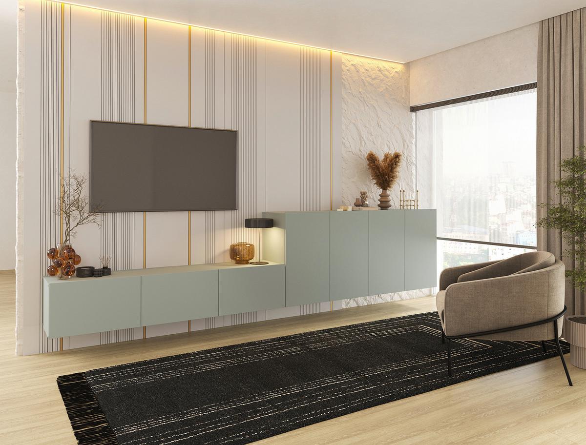 KOMODA NISKA NEWNIQ - zielony, Design, materiał drewnopochodny (180/36,7/42cm) - Hom`in