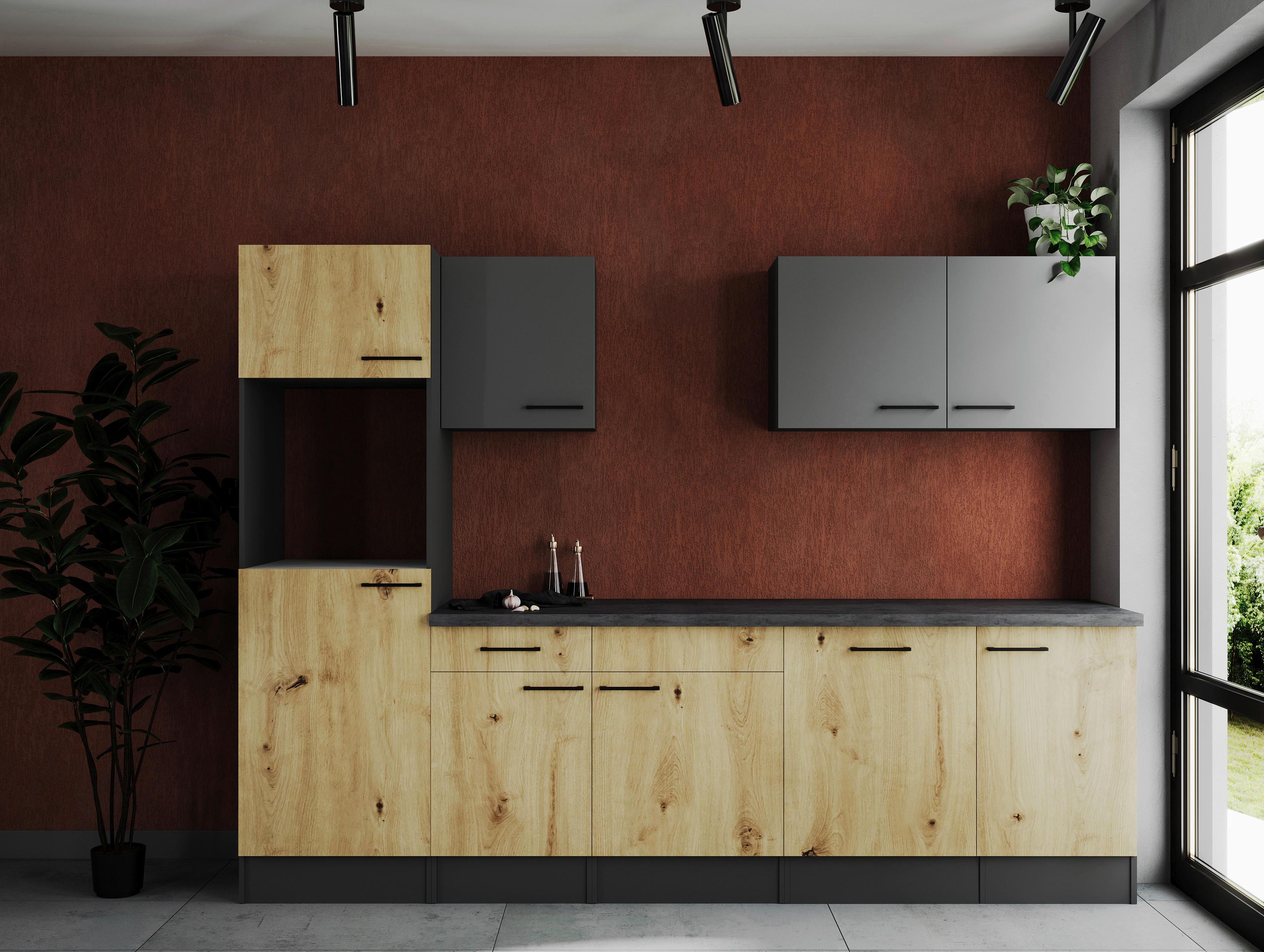 Kuhinjski Blok Brez Aparatov Oliver, 280cm - siva/črna, Design, kovina/leseni material (280cm) - Respekta