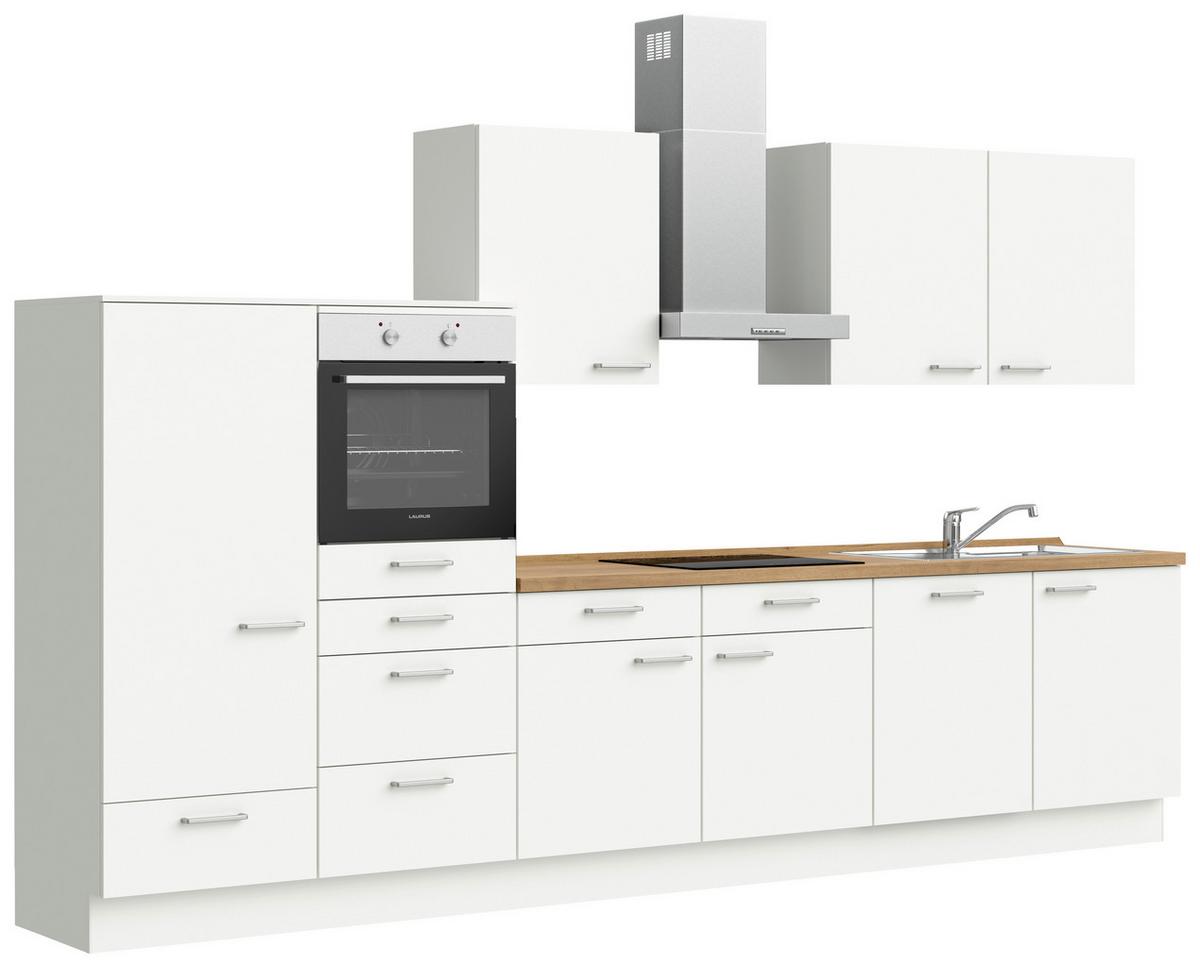 Küchenblock Touch Low m. Geräten Weiß - Edelstahlfarben/Eichefarben, MODERN, Holzwerkstoff/Metall (360cm) - Nobilia