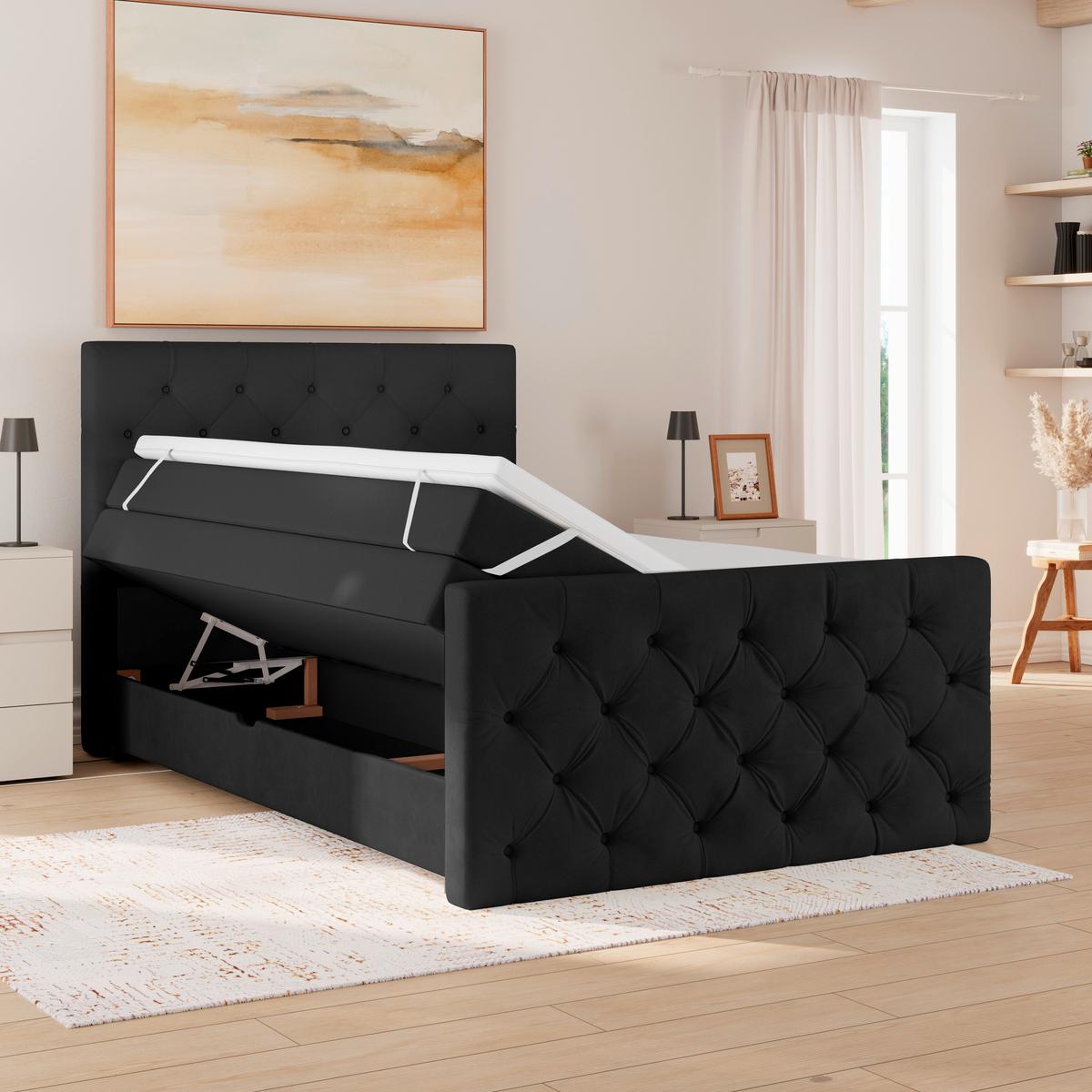 Boxspring Krevet Elio - bež/crna, Romantično / ladanjski, tekstil/plastika (140/200cm) - Modern Living