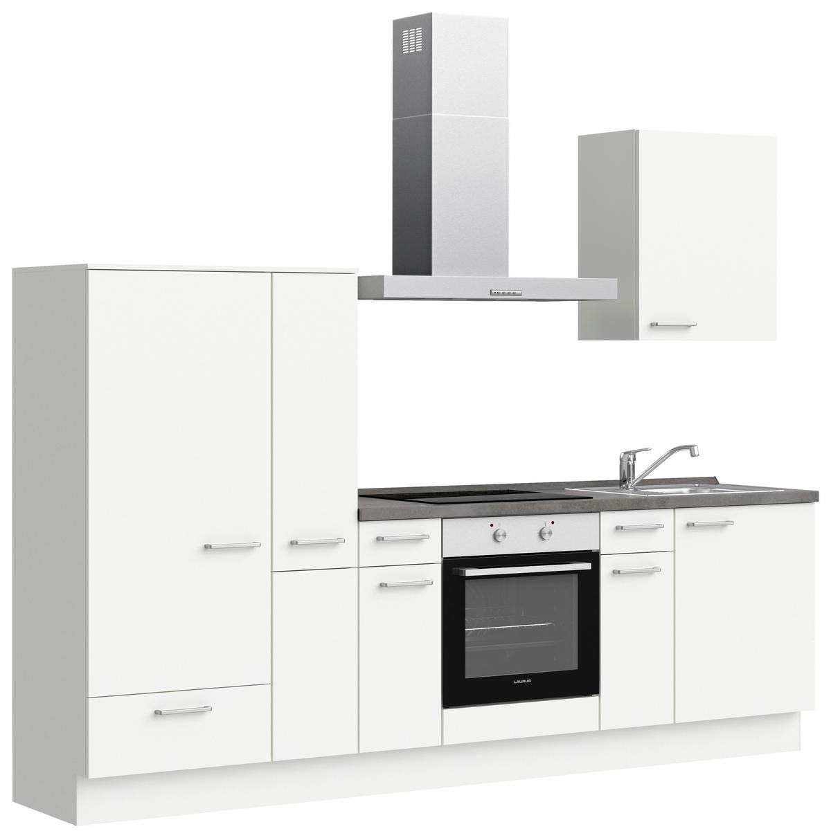 Küchenblock Touch Low m. Geräten Weiß - Schieferfarben/Edelstahlfarben, MODERN, Holzwerkstoff/Metall (270cm) - Nobilia