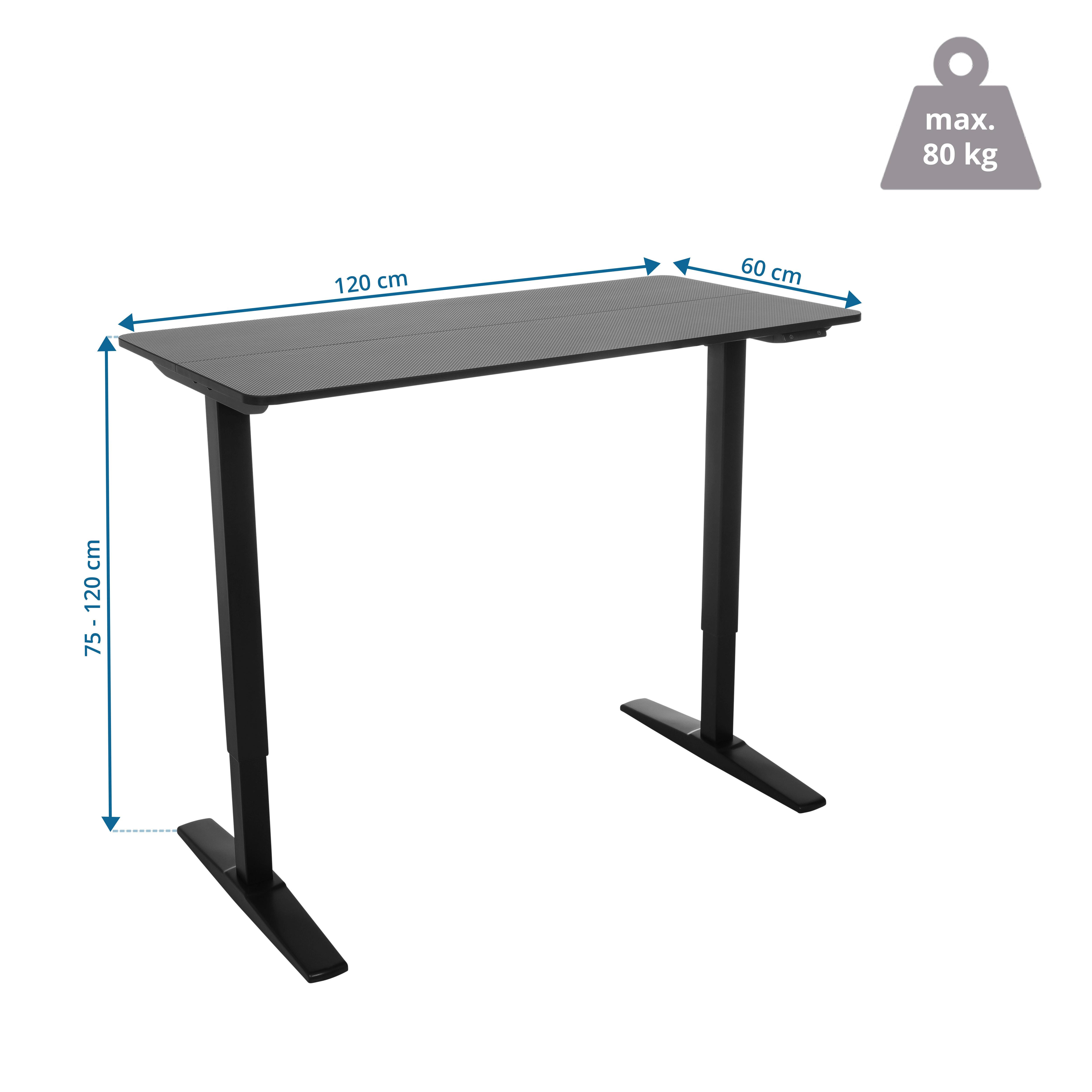 Dvižna Miza Stand Carbon, Črna - črna, Moderno, kovina/leseni material (120/60/75 - 120cm) - MID.YOU