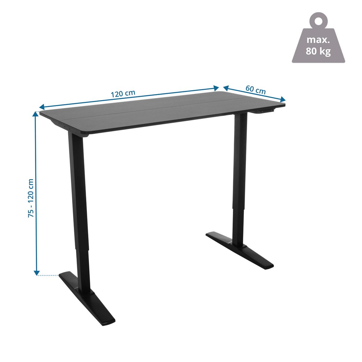 Dvižna Miza Stand Carbon, Črna - črna, Moderno, kovina/leseni material (120/60/75 - 120cm) - MID.YOU