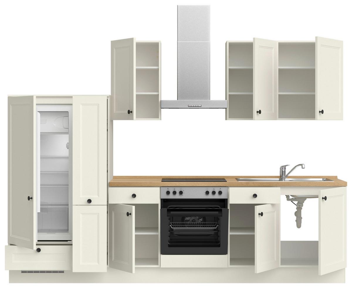 Küchenblock Cascada Low m. Geräten Weiß - Eichefarben/Schwarz, MODERN, Holzwerkstoff/Metall (300cm) - Nobilia