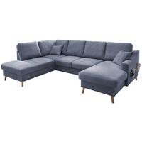 Wohnlandschaft Valentina Blau Struktur - Blau/Naturfarben, KONVENTIONELL, Holz/Textil (200/301/150cm) - P & B