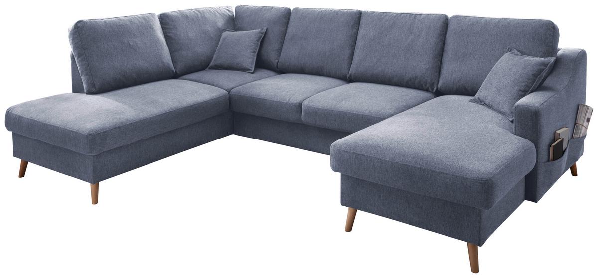 Wohnlandschaft Valentina Blau Struktur - Blau/Naturfarben, KONVENTIONELL, Holz/Textil (200/301/150cm) - P & B