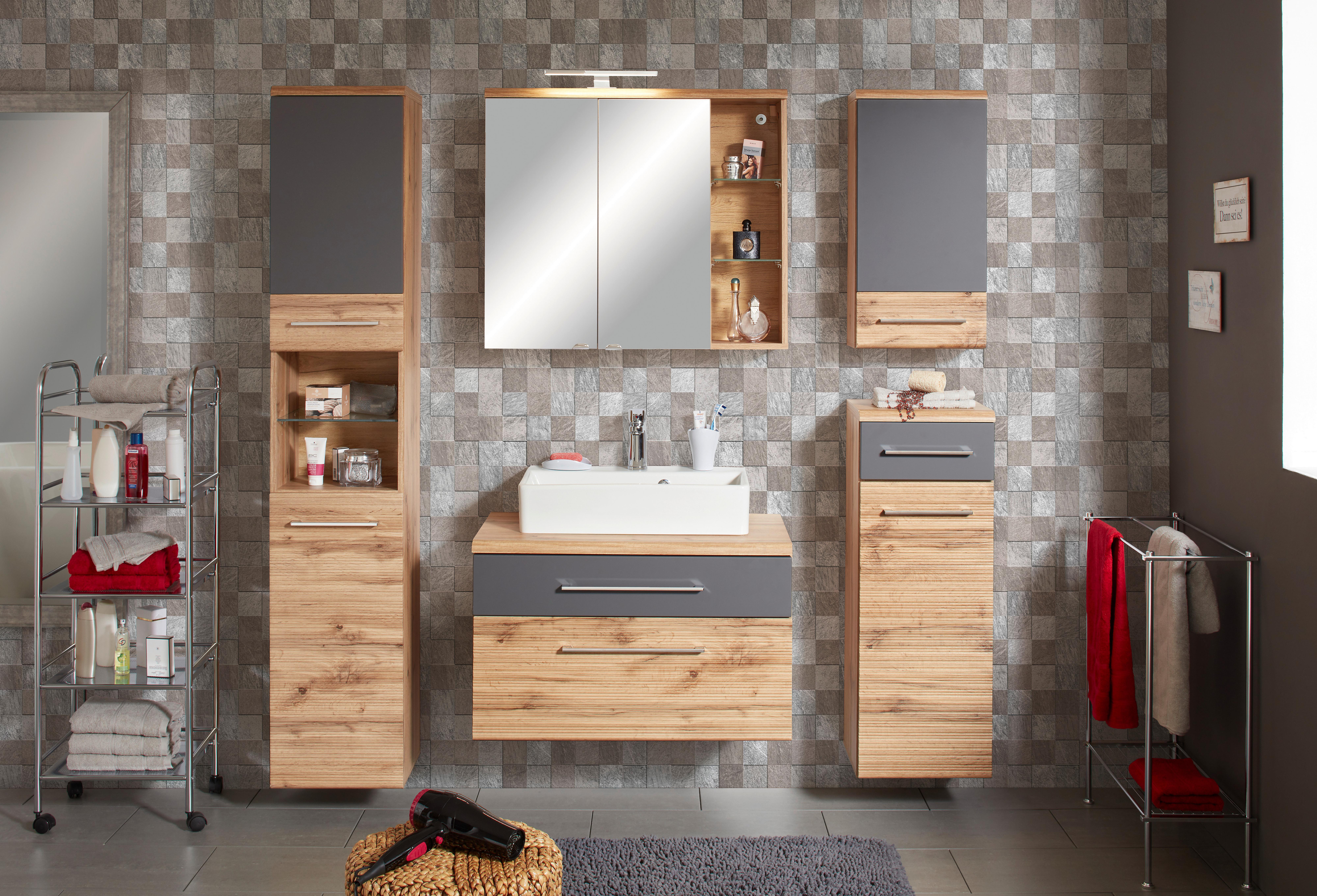 Dulap înalt Float - culoare lemn stejar/antracit, Modern, material pe bază de lemn (50/194/33cm) - Premium Living