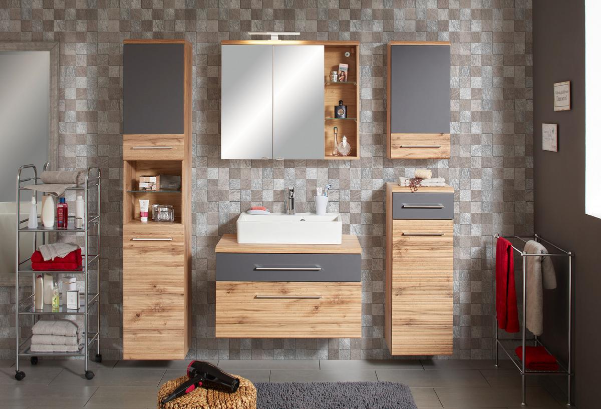 Dulap înalt Float - culoare lemn stejar/antracit, Modern, material pe bază de lemn (50/194/33cm) - Premium Living