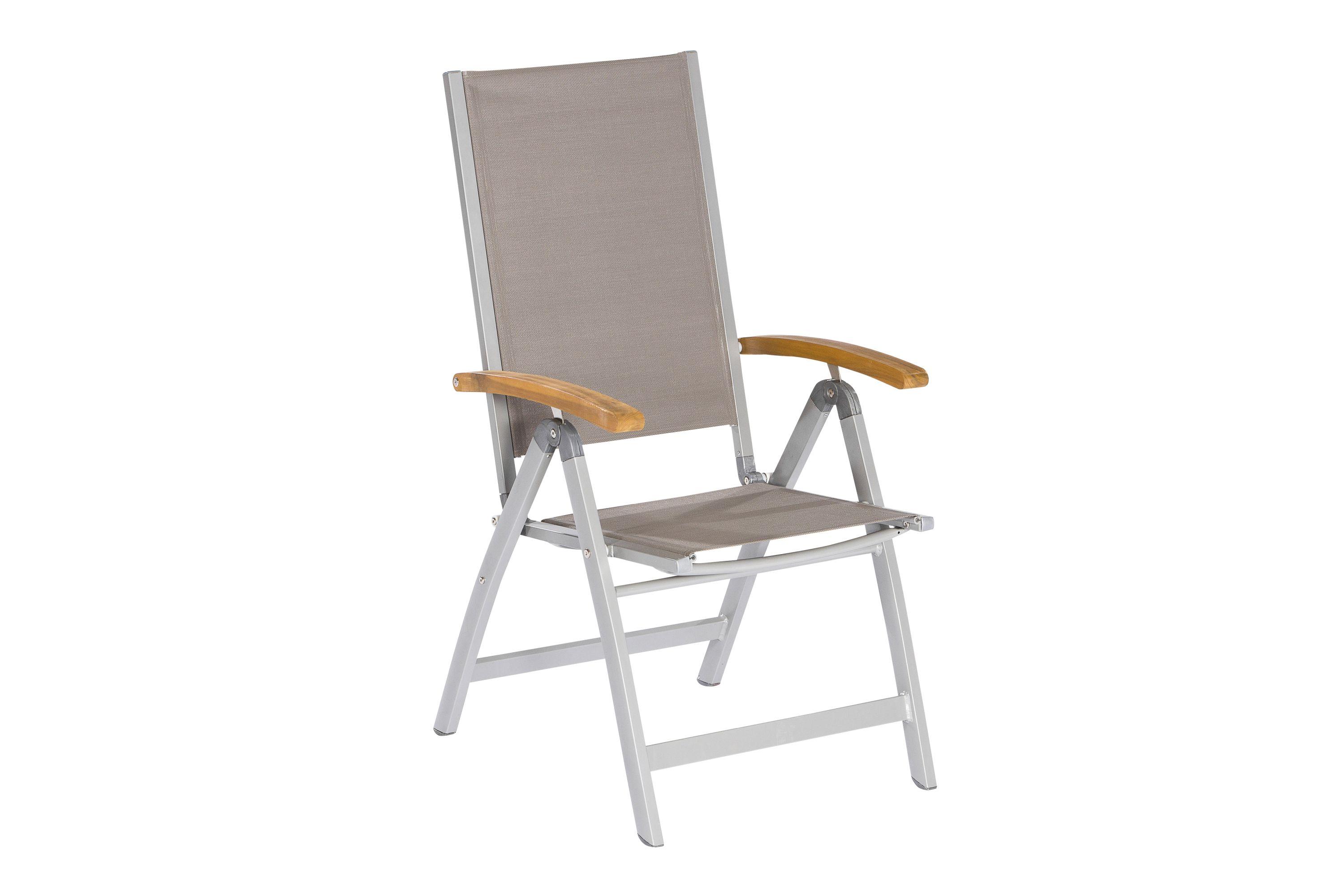 Gartensessel Naxos Holz/Metall/Textil klappbar - Silberfarben/Grau, ROMANTIK / LANDHAUS, Holz/Textil (58,5/110,5/65cm) - Gardenson