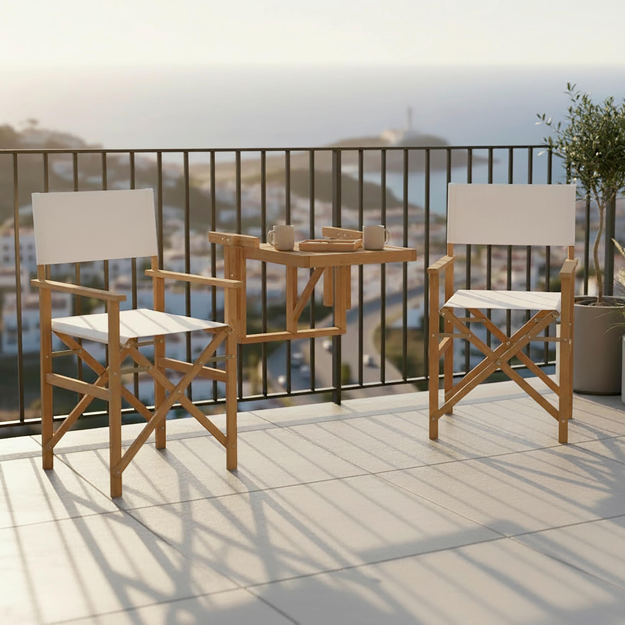 Balkonset Stella Weiß Akazie/Outdoorstoff - Weiß/Akaziefarben, MODERN, Holz/Textil (49,5/90/51cm) - Bessagi Garden