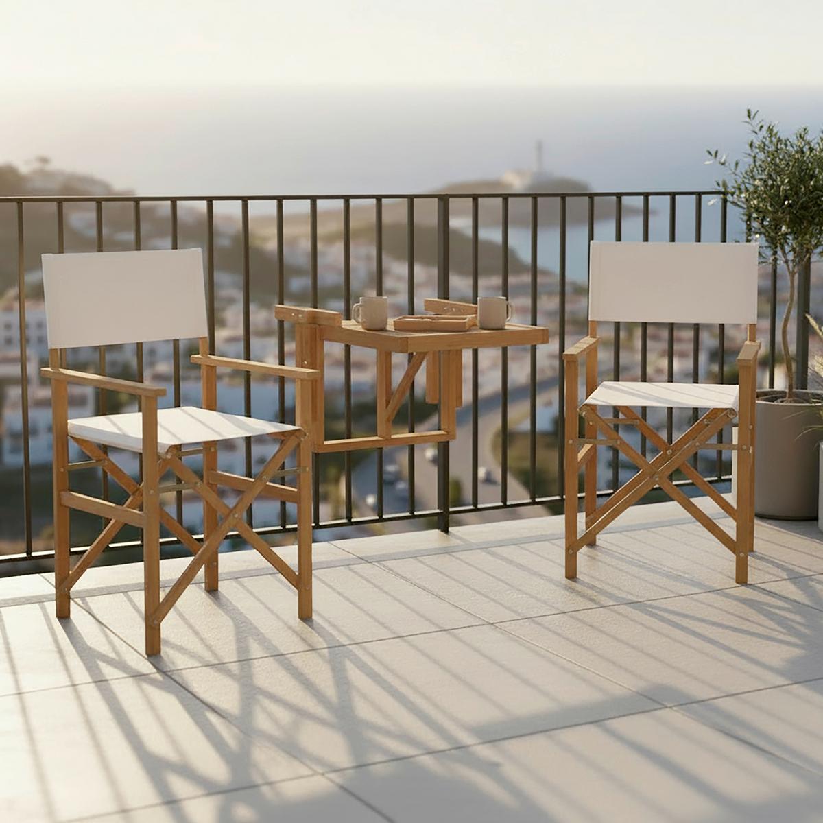 Balkonset Stella Weiß Akazie/Outdoorstoff - Weiß/Akaziefarben, MODERN, Holz/Textil (49,5/90/51cm) - Bessagi Garden