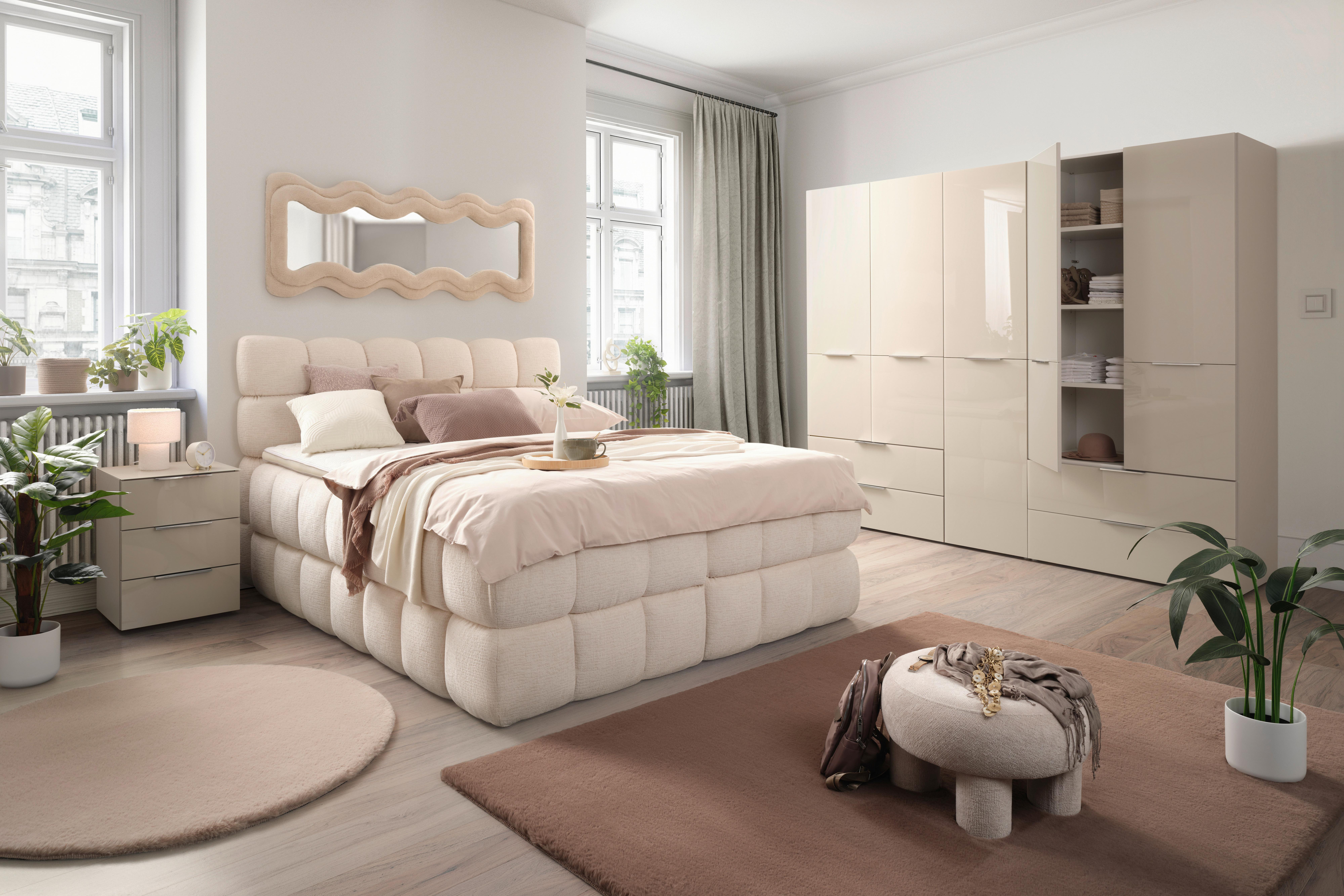 Boxspringbett Bubble Box Creme ca. 180x200cm - Creme/Schwarz, KONVENTIONELL, Holz/Textil (180/200cm) - Premium Living