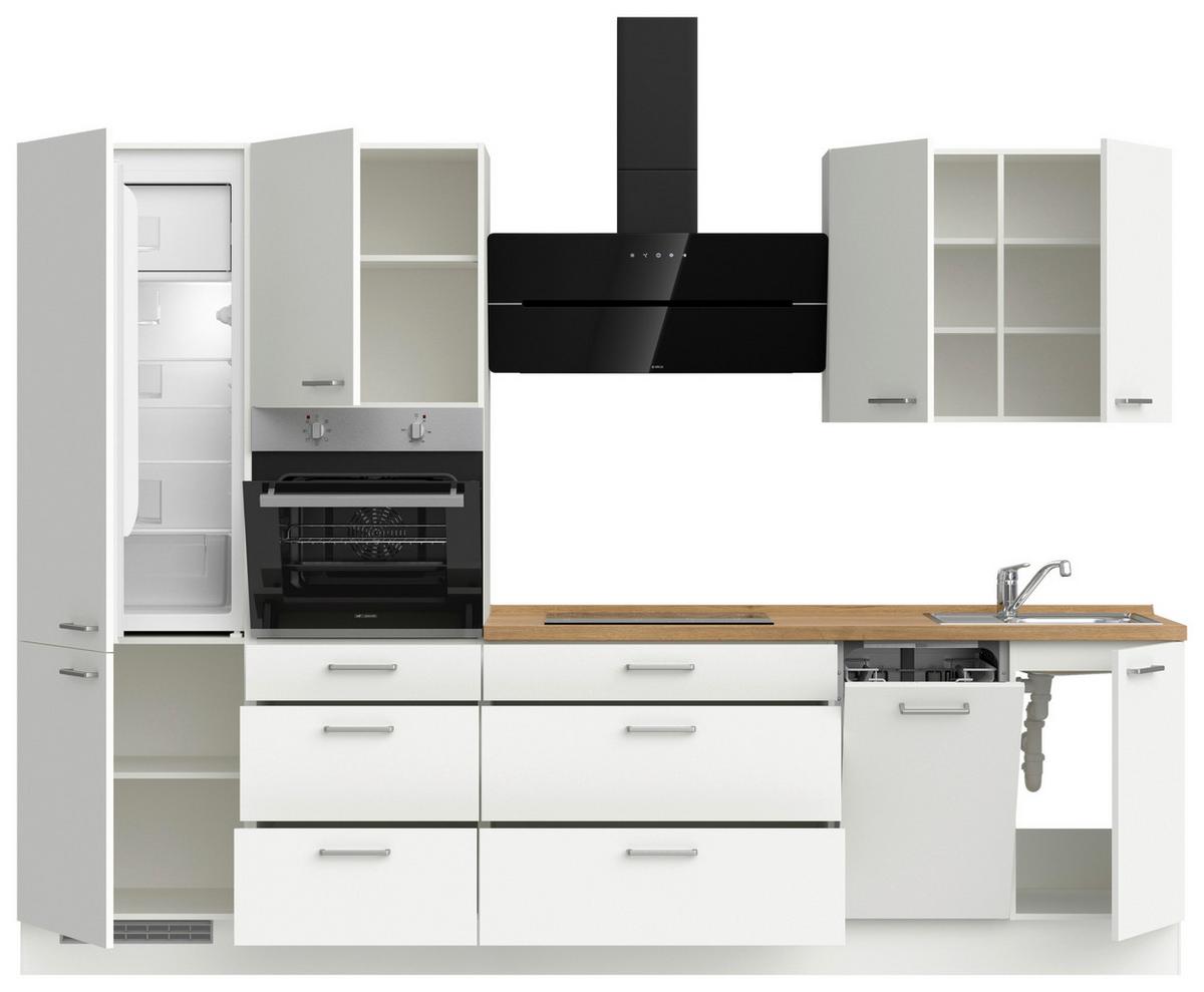 Küchenblock Touch High m. Geräten Weiß - Edelstahlfarben/Eichefarben, MODERN, Holzwerkstoff/Metall (300cm) - Nobilia