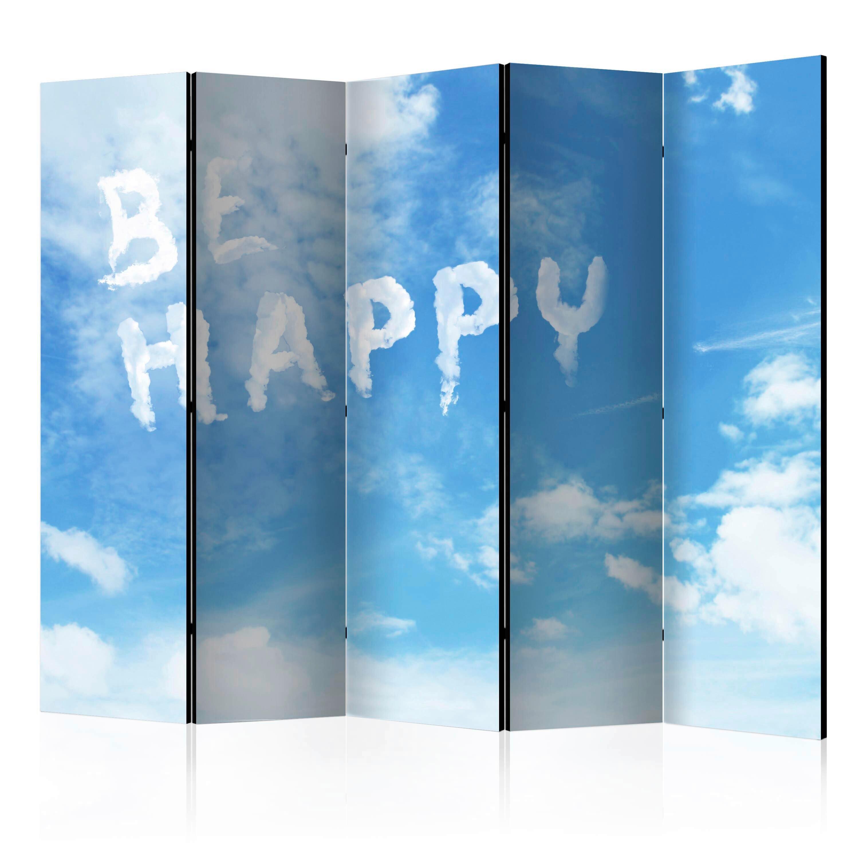 Paravan Be Happy I, 5-Delni, Dvostranski - svetlo modra/bela, Basics, tekstil/les (225/172/3cm) - artgeist