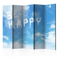 Paravan Be Happy I, 5-Delni, Dvostranski - svetlo modra/bela, Basics, tekstil/les (225/172/3cm) - artgeist