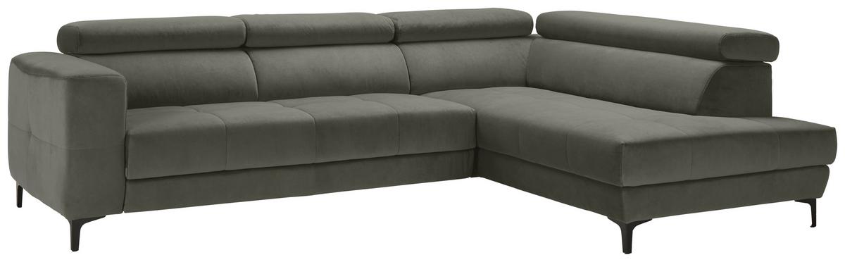 Ecksofa Emma rechts Graugrün - Schwarz/Graugrün, MODERN, Textil (301/210cm) - Premium Living