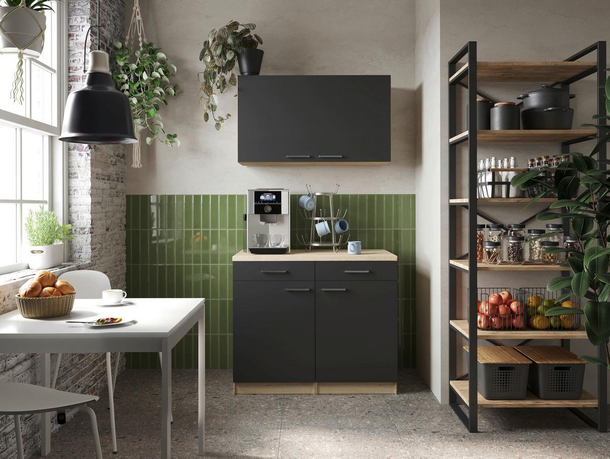 Buffet Merle Schwarz - Eichefarben/Silberfarben, Basics, Holzwerkstoff/Metall (100/200/60cm) - Respekta