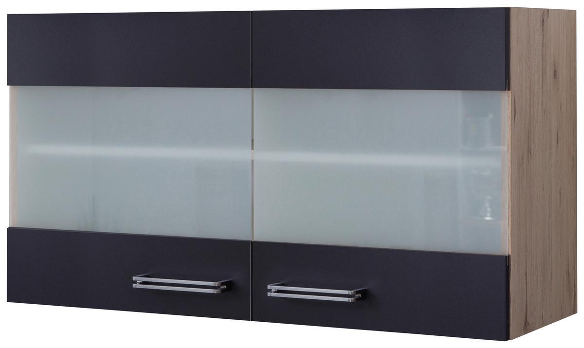 Küchenoberschrank Anthrazit/Eiche - Edelstahlfarben/Eichefarben, MODERN, Holzwerkstoff/Metall (100/54/32cm) - FlexWell