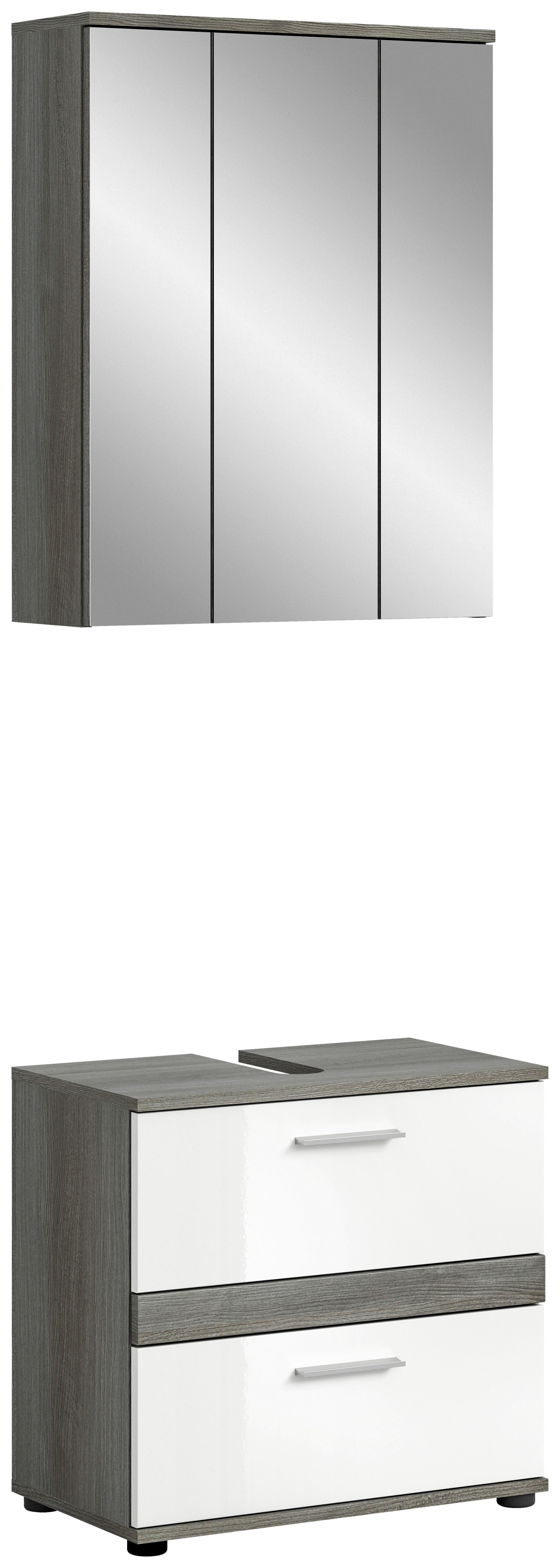 Badezimmer-Set BLAKE 2-teilig, Weiß Hochglanz - Weiß Hochglanz/Silberfarben, MODERN, Glas/Holzwerkstoff (60cm) - MID.YOU