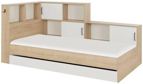 Postelja S Predalom Erwan, Bela, Barva Kostanja, 90x200cm - bela/naravne barve, Moderno, leseni material (90/200cm) - MID.YOU