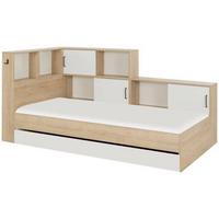 Postelja S Predalom Erwan, Bela, Barva Kostanja, 90x200cm - bela/naravne barve, Moderno, leseni material (90/200cm) - MID.YOU