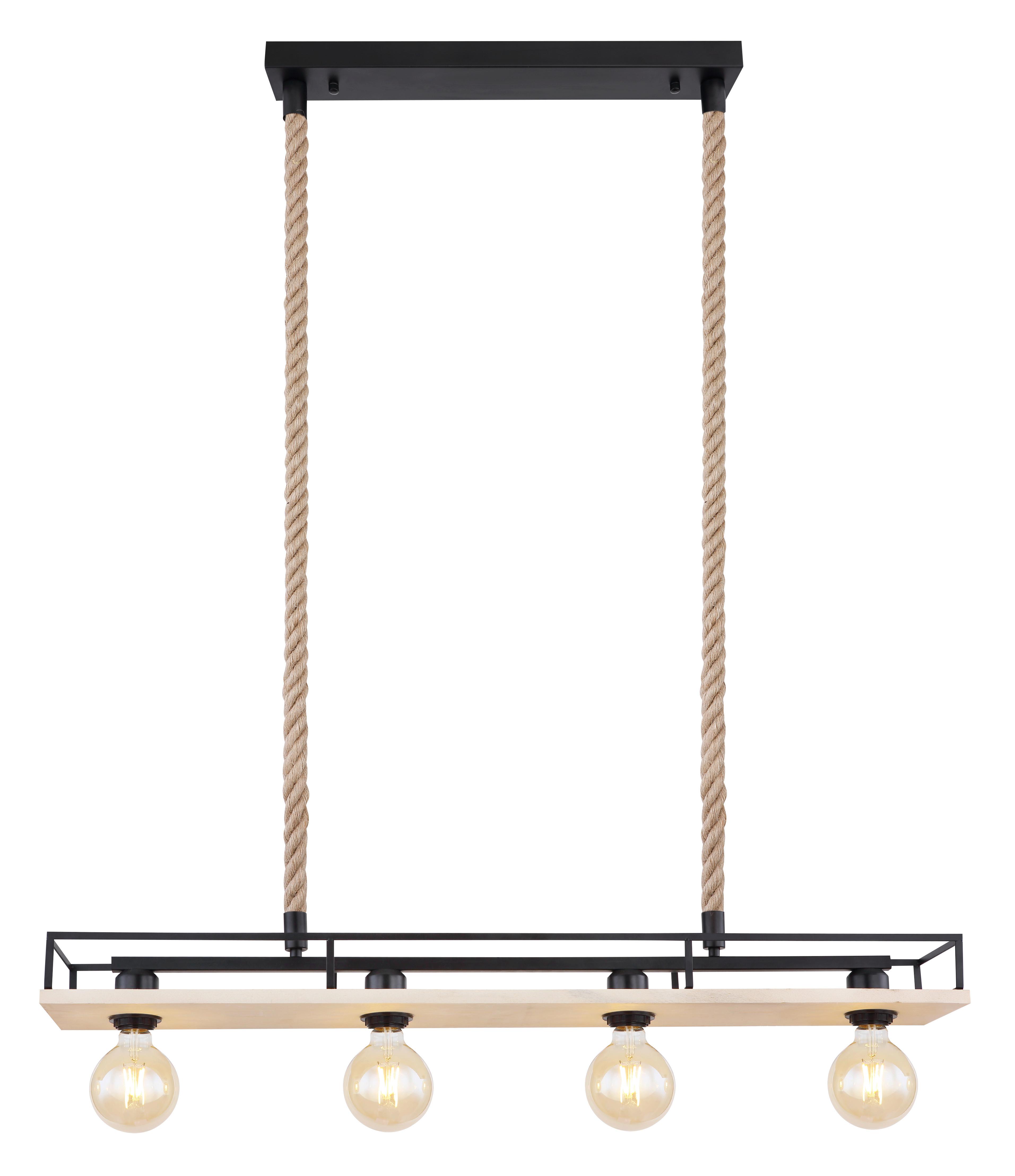 Hängeleuchte 15458-4H in Braun/Schwarz max. 60 Watt - Schwarz/Braun, Basics, Naturmaterialien/Holz (95/15/120cm) - Globo