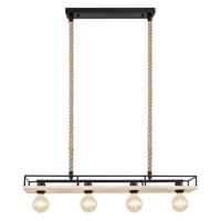 Hängeleuchte 15458-4H in Braun/Schwarz max. 60 Watt - Schwarz/Braun, Basics, Naturmaterialien/Holz (95/15/120cm) - Globo