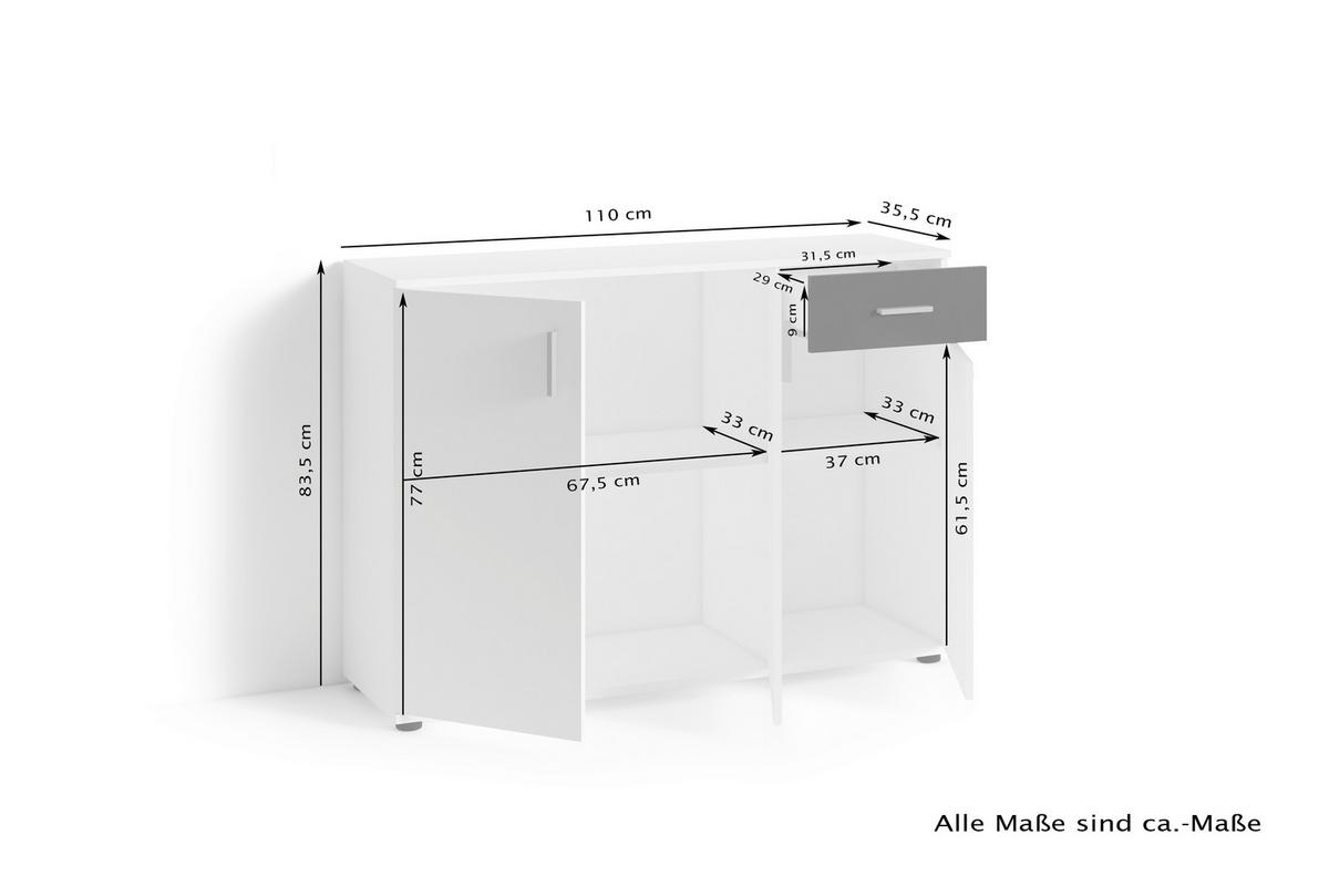 Kommode Jakob  ca. 110x83,5x35,5cm Weiß.Schwarz - Silberfarben/Schwarz, MODERN, Holzwerkstoff/Kunststoff (110/83,5/35,5cm) - MID.YOU