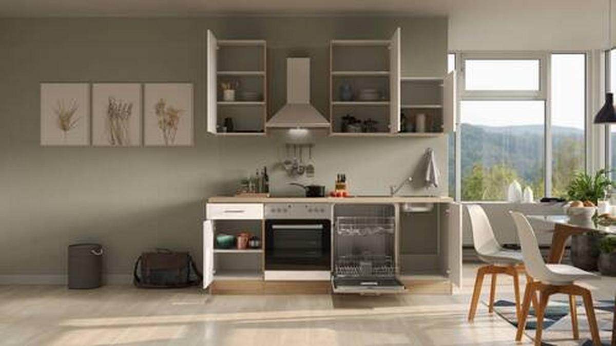 Kuhinjski Blok Z Aparati Nepal, Kašmir, Barva Hrasta - barve nerjavečega jekla/kašmir, Moderno, kovina/leseni material (220cm) - FlexWell