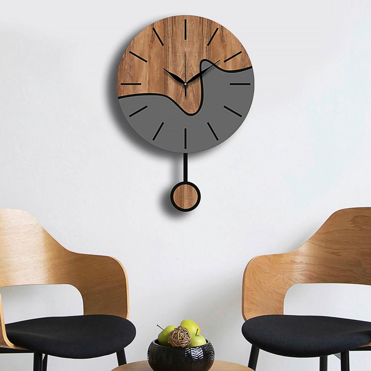 ZEGAR ŚCIENNY VLNT109 - szary/brązowy, Lifestyle, materiał drewnopochodny (39/48/0,35cm)