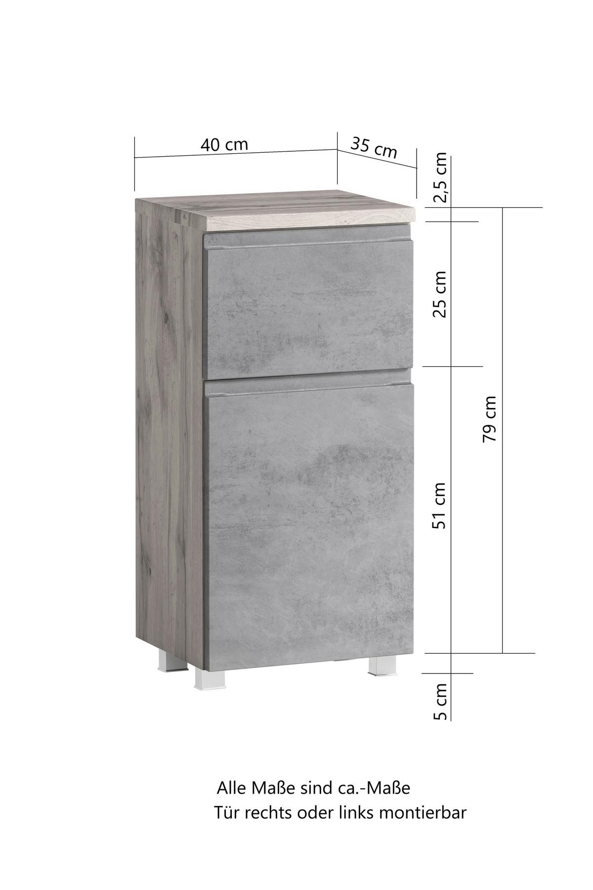 Unterschrank Varese ca. 40x79 cm Grau/Eiche - Eiche Wotan/Grau, MODERN, Holzwerkstoff (40/79/35cm) - Held