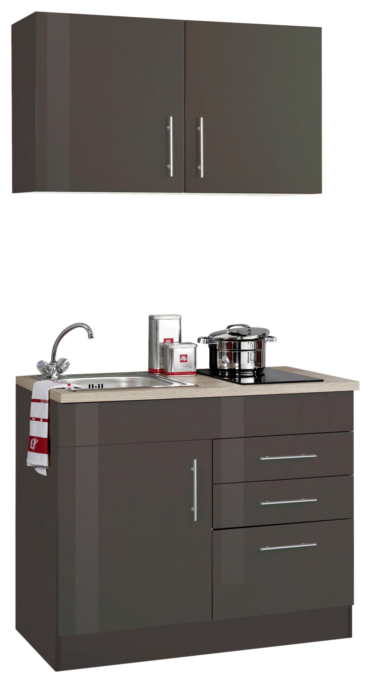 Miniküche Toronto B: ca. 100cm Grau/Graphit - Chromfarben/Grau Hochglanz, MODERN, Holzwerkstoff/Metall (100cm) - Held