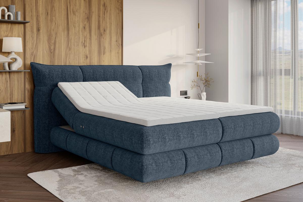 Boxspringbett Auris Graublau ca. 180x200cm - Graublau/Schwarz, KONVENTIONELL, Kunststoff/Textil (180/200cm) - Sembella