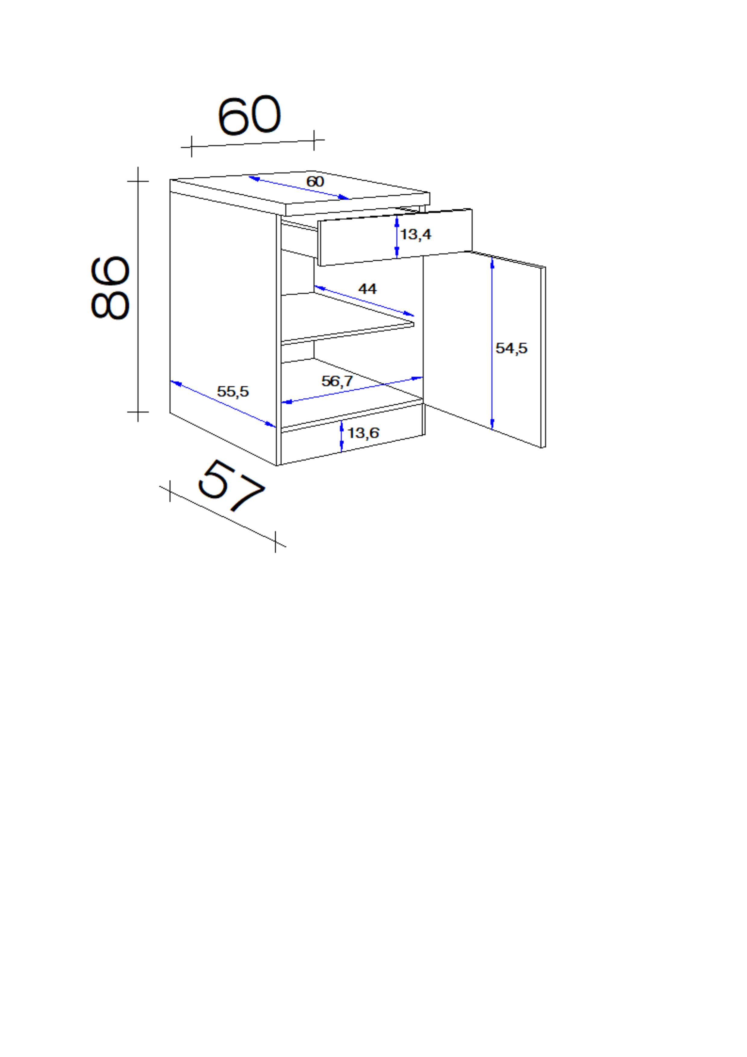 Küchenunterschrank Weiß - Edelstahlfarben/Weiß, MODERN, Holzwerkstoff/Metall (60/86/60cm) - FlexWell
