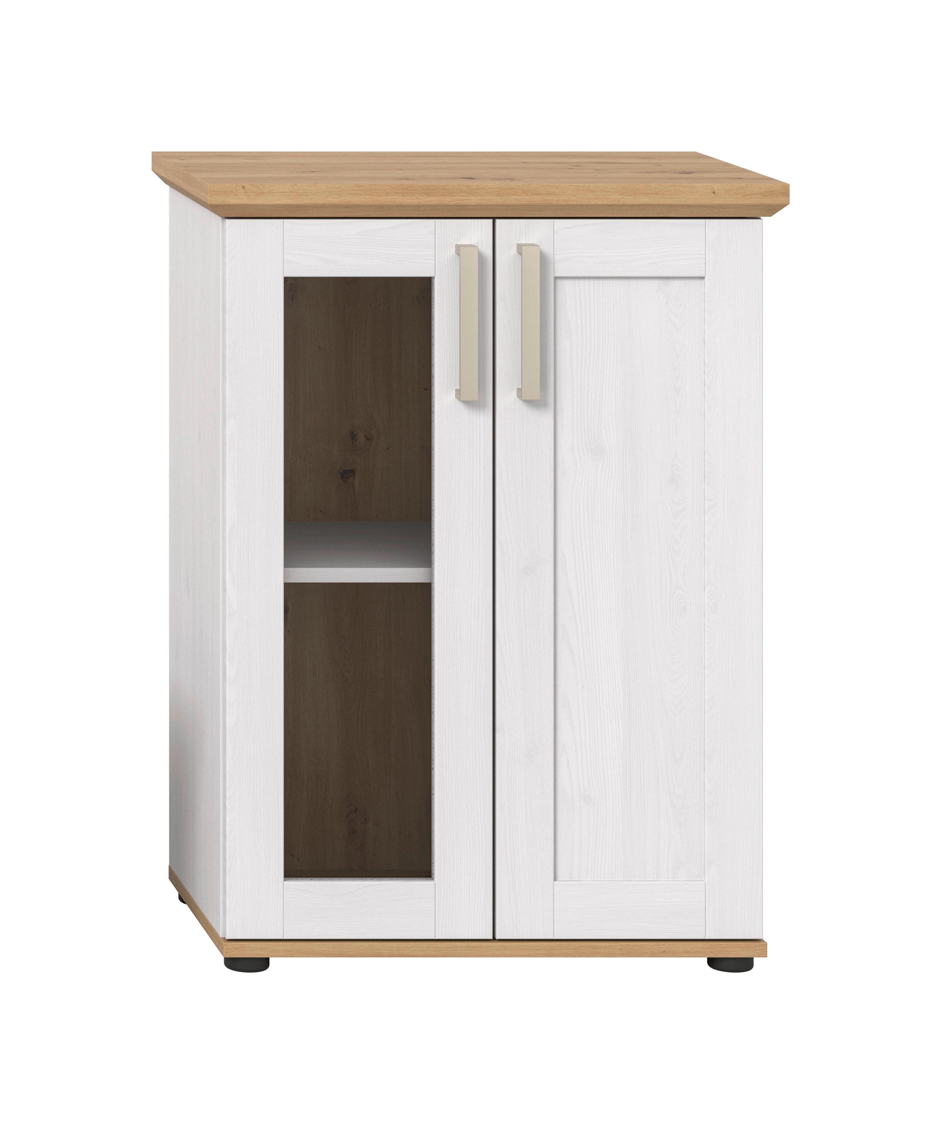 Vitrina Verona, Bela, Barva Macesna - srebrne barve/črna, Design, umetna masa/leseni material (64/88/37cm) - Livetastic