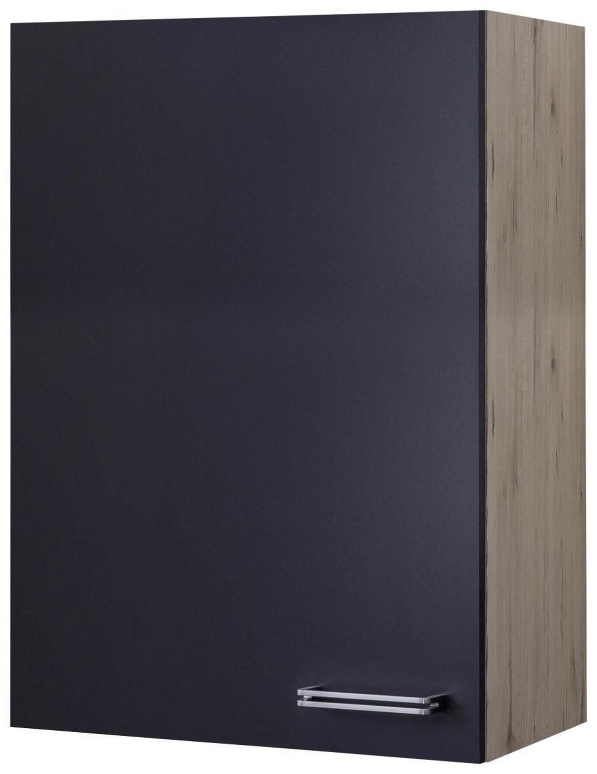Kuhinjska Zgornja Omarica Milano, Antracit, Hrast, Š. 60 - barve nerjavečega jekla/barve hrasta, Moderno, kovina/leseni material (60/89/32cm) - FlexWell