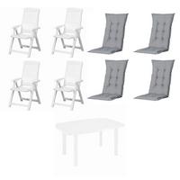 GARTENTISCHGRUPPE TAMPA+FARO+AUFLAGEN - Weiß/Grau, MODERN, Kunststoff/Textil (90/111/140cm) - Gardenson