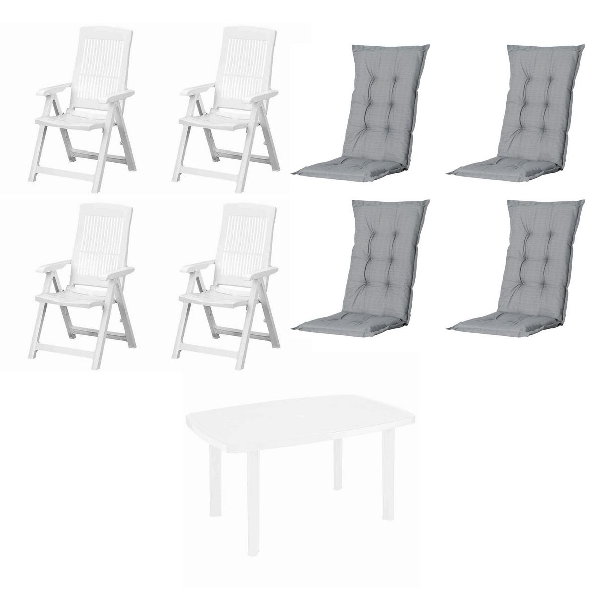 GARTENTISCHGRUPPE TAMPA+FARO+AUFLAGEN - Weiß/Grau, MODERN, Kunststoff/Textil (90/111/140cm) - Gardenson