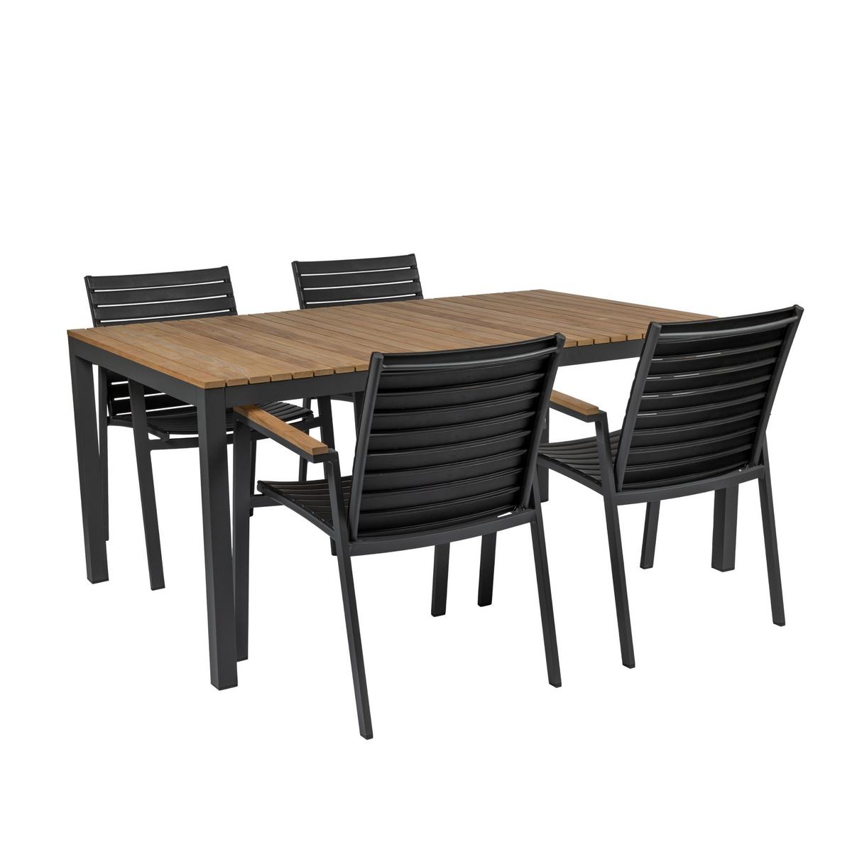 Gartentischgruppe Mood Extreme 5-tlg. Anthrazit/Teak - Anthrazit/Schwarz, Natur, Holz/Kunststoff (56,5/84/62cm) - Gardenson