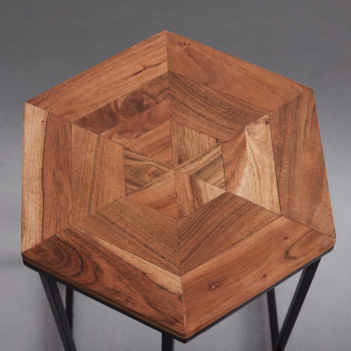 Beistelltischset in Schwarz/Akaziefarben - Schwarz/Akaziefarben, Modern, Holz/Metall (40-36/40-36/50-45cm) - Mömax