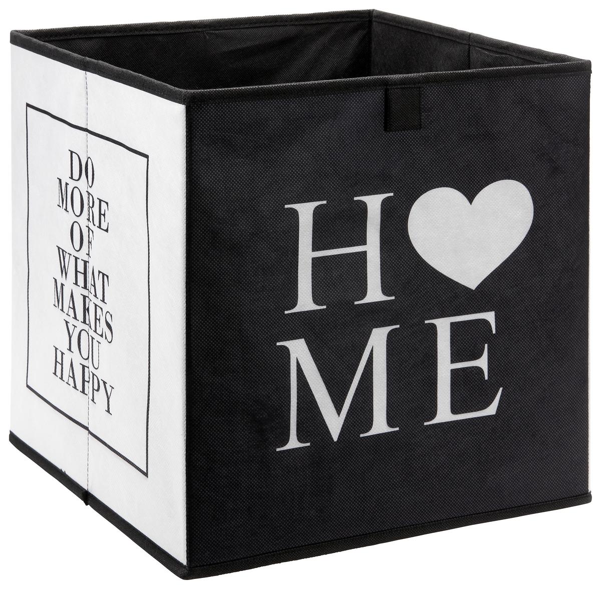Aufbewahrungsbox Poppi mit Schriftzug - Weiss/Schwarz, Karton/Textil (32cm) - Based