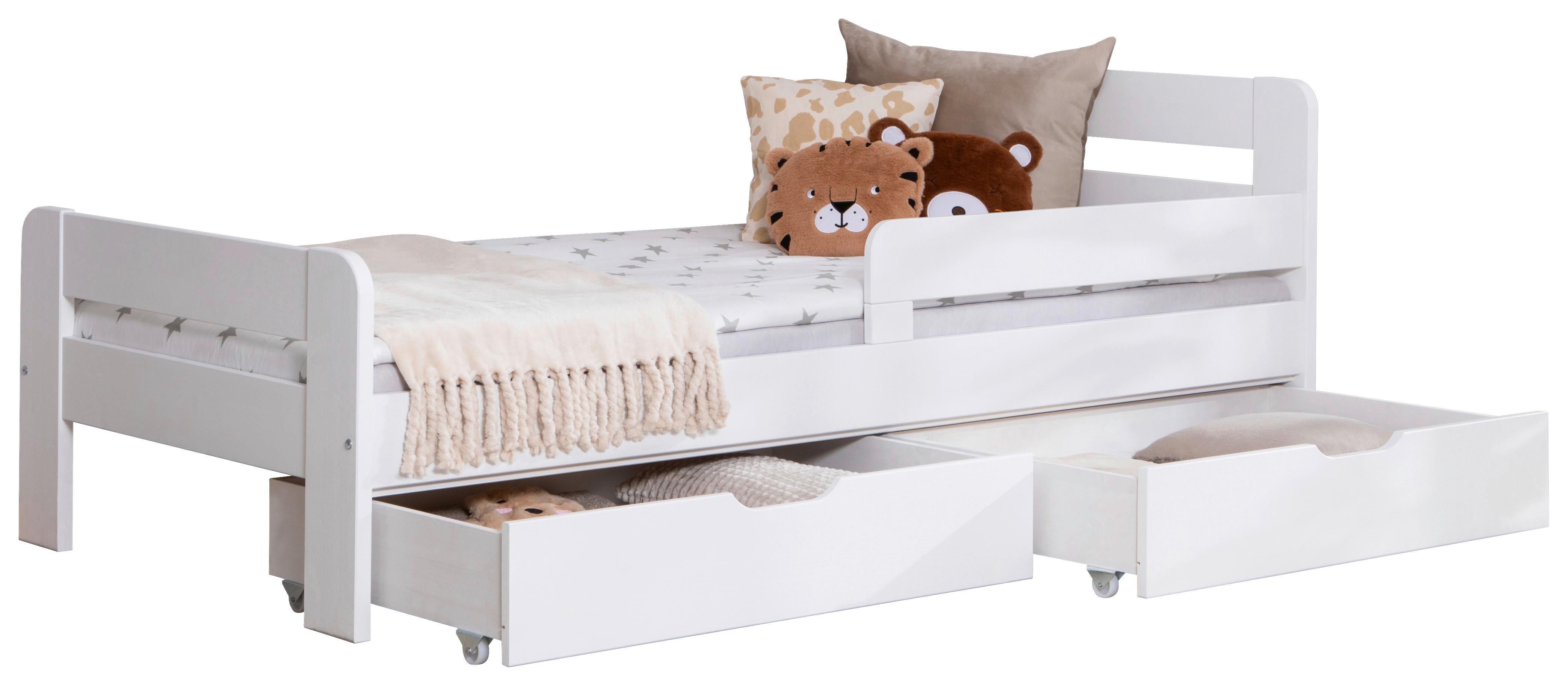 Bett Bennet mit Schubkasten ca. 90x200 Weiß - Naturfarben/Weiß, MODERN, Holz/Textil (90/200cm) - MID.YOU
