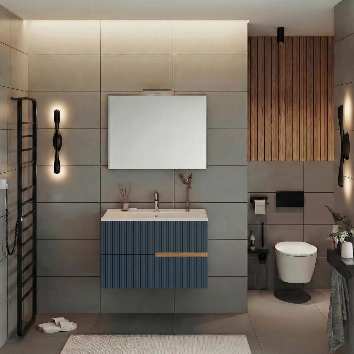 Bază pentru lavoar Eva - stejar sălbatic/albastru, Modern, material pe bază de lemn (80/51/46cm)