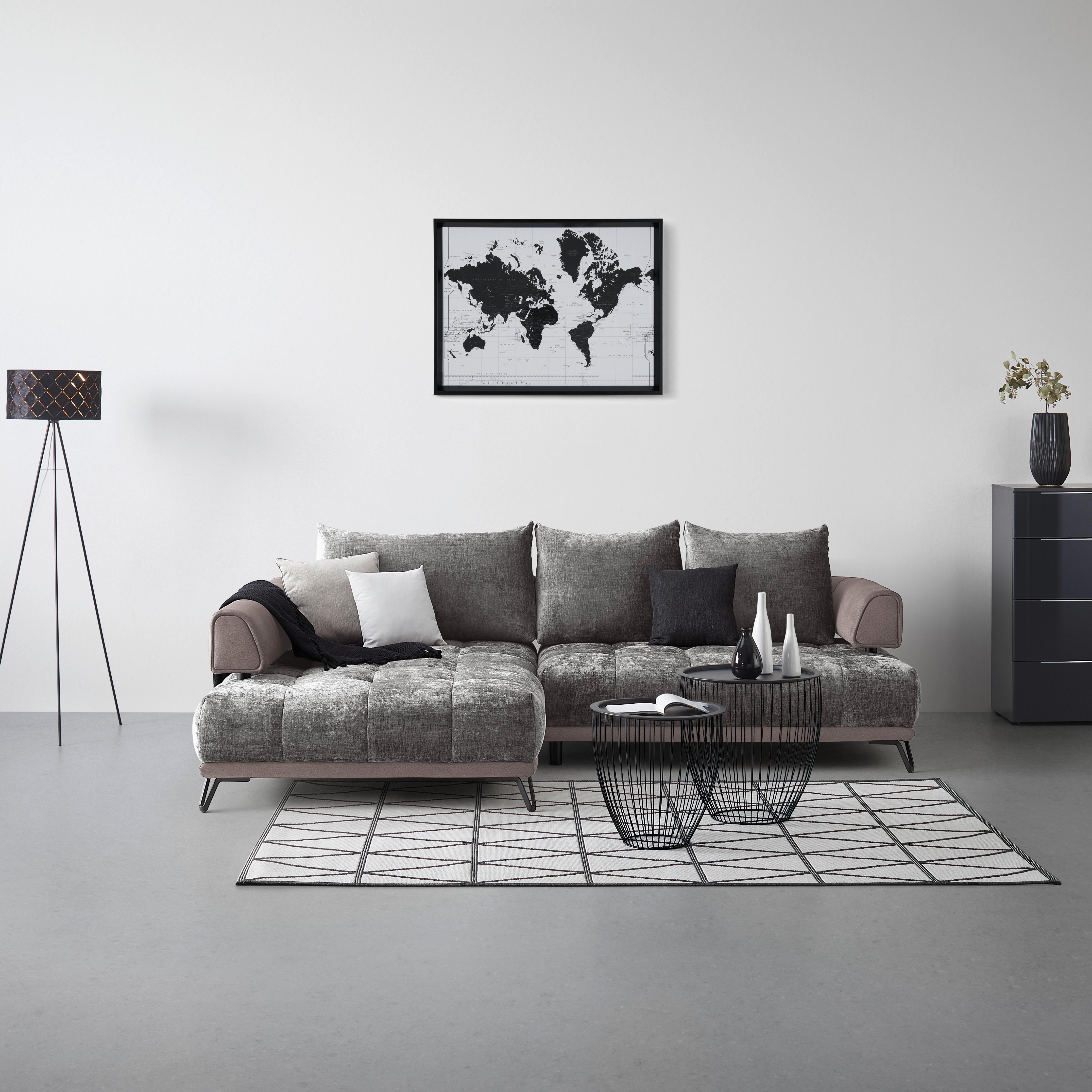 Ecksofa Morgan Grau - Schwarz/Grau, MODERN, Textil/Metall (184/67-87/262cm) - Mömax