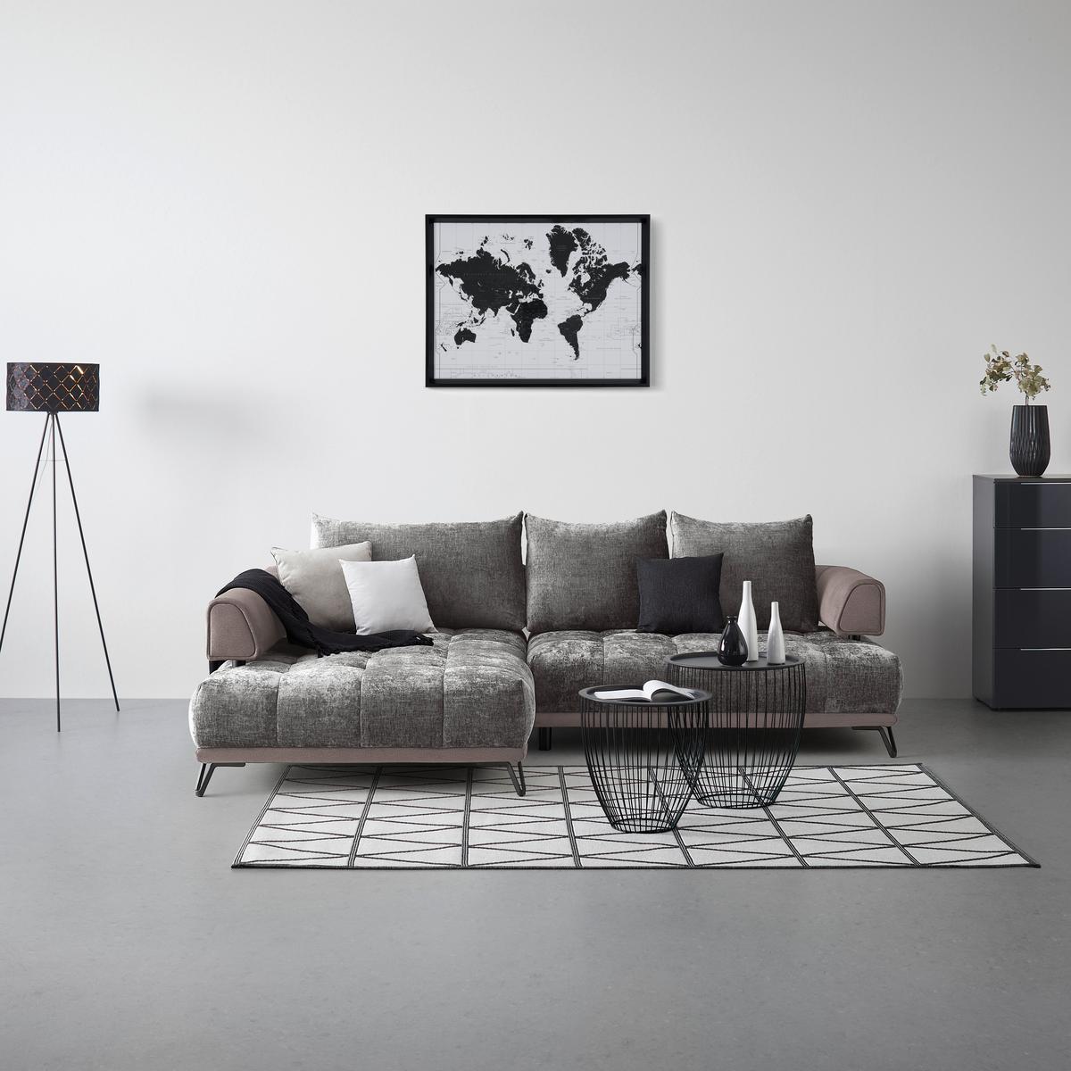Ecksofa Morgan Grau - Schwarz/Grau, MODERN, Textil/Metall (184/67-87/262cm) - Mömax