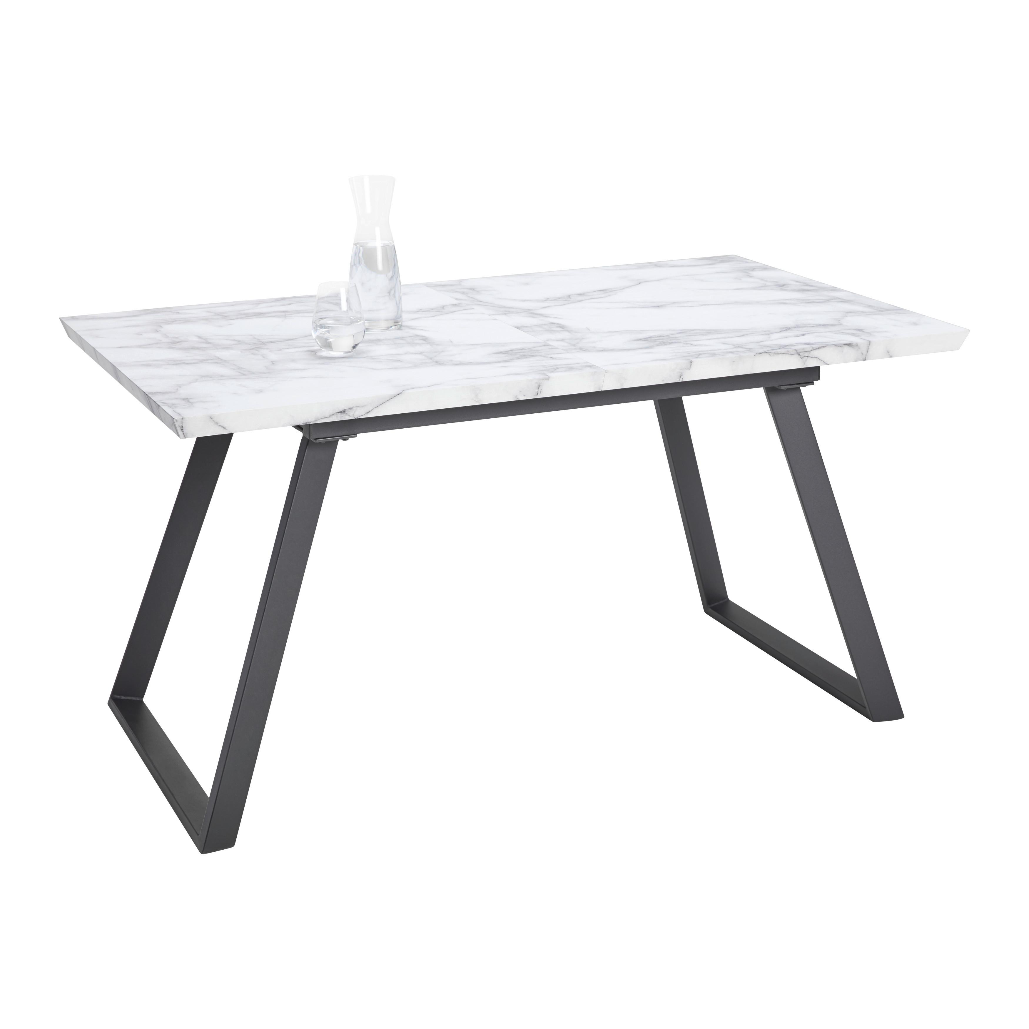 Ausziehtisch Luigi Marmoroptik ca. 180x80x76cm - Schwarz/Weiß, MODERN, Holzwerkstoff/Metall (140-180/80/76cm) - Bessagi Home