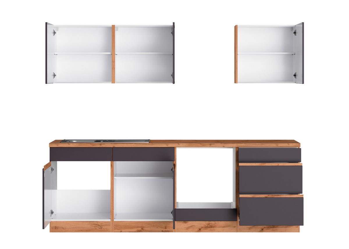 Küchenblock Turin ohne Geräte ca. 240 cm Grau/Eiche - Eiche Wotan/Grau, Design, Holzwerkstoff (240cm) - Held
