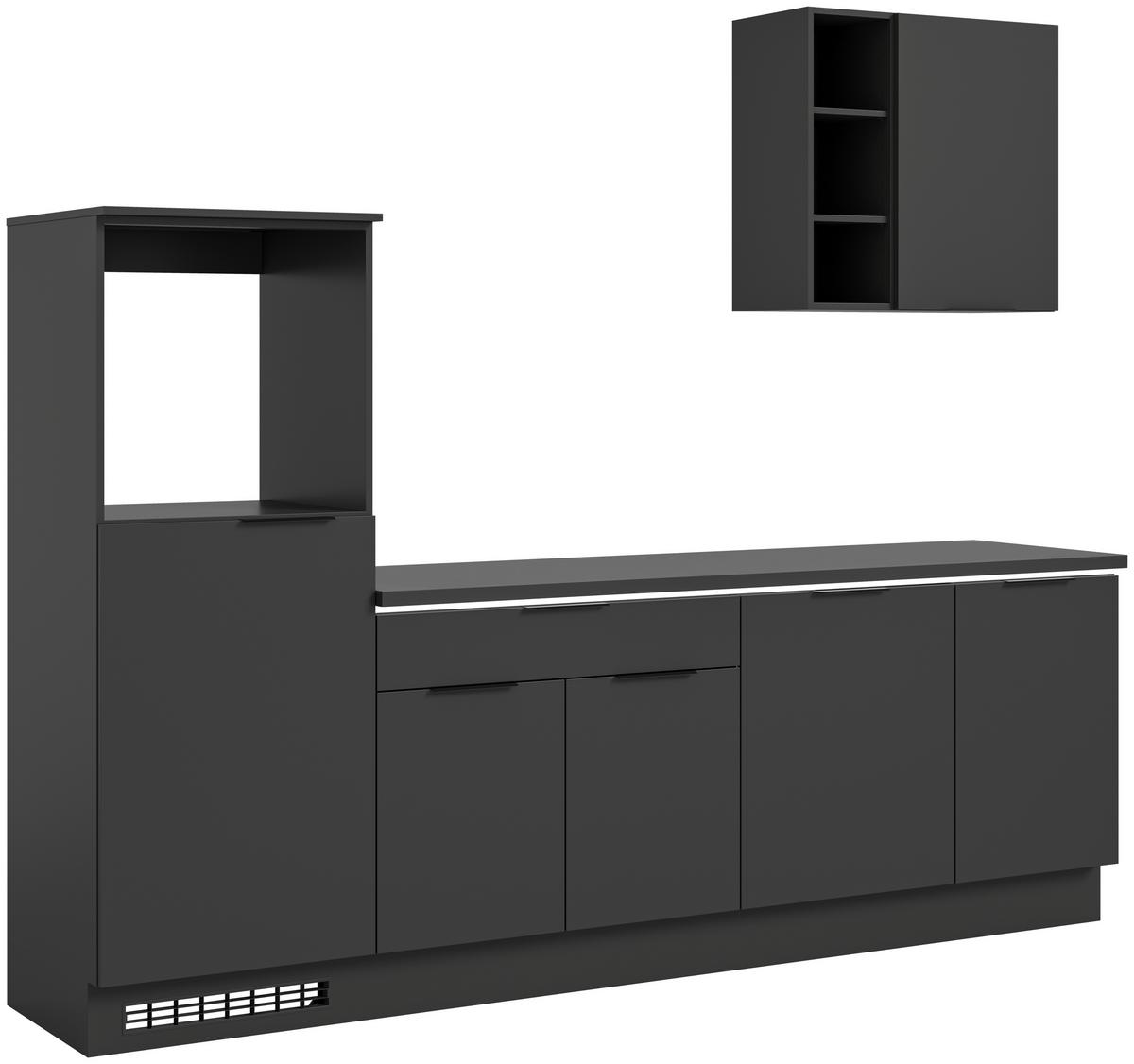 Küchenblock Charly ohne Geräte ca. 260 cm Schwarz mit LED - Schwarz, MODERN, Holzwerkstoff/Metall (260cm) - MID.YOU