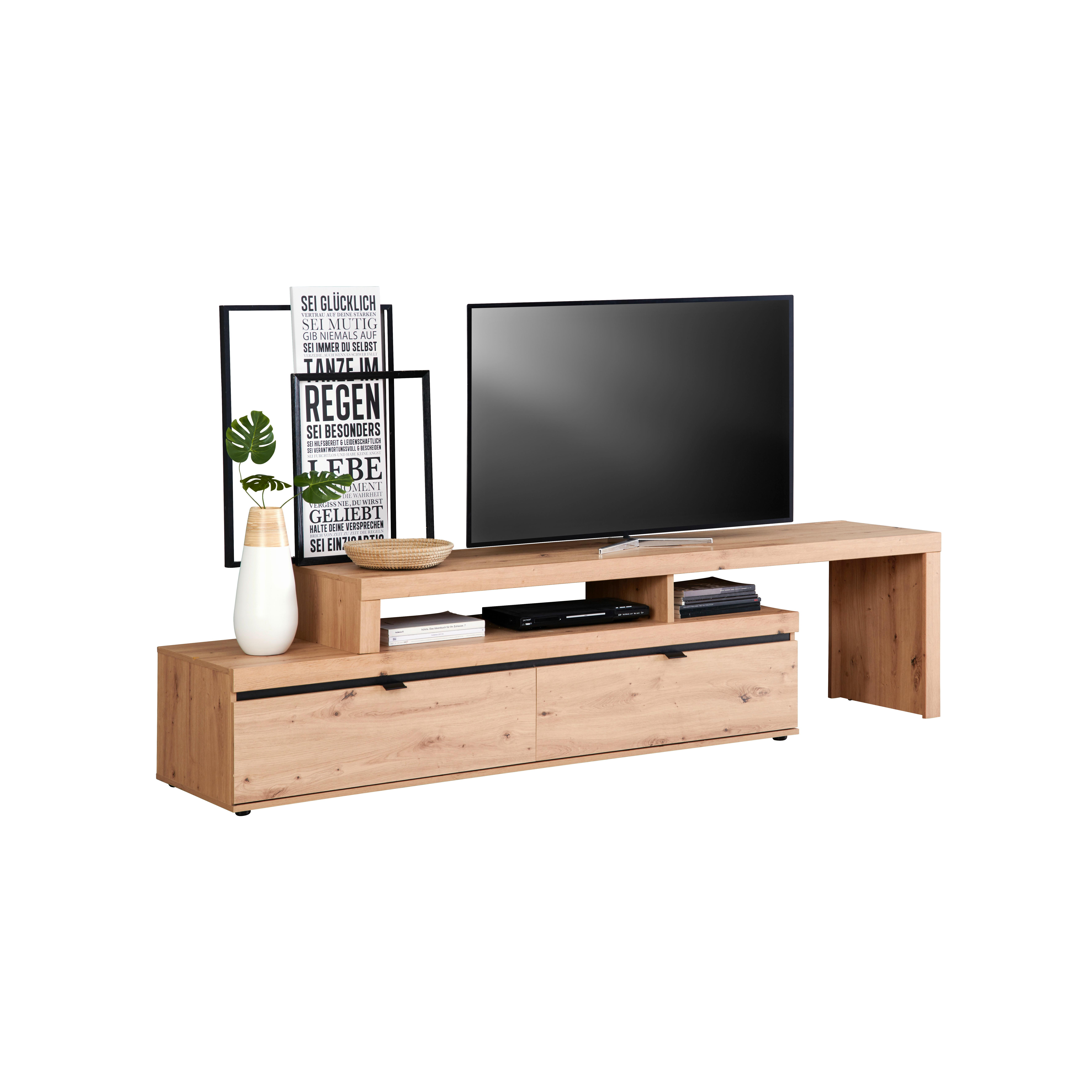 Tv Element Nyon - boje hrasta/crna, Modern, drvni materijal/metal (200-275/58/50cm) - Modern Living